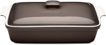 ROSSALLINI Stoneware Casserole Dish Bakeware Set with Lid, Covered Rectangular Dinnerware, Extra Large 4.23 Quart, 13 by 9 Inch, Oyster
