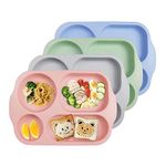 greenandlife Unbreakable Plastic Dinner Plates, Portion Control Plates with 5 compartments, 4Pcs Reusable Divided Plate Set, Microwave and Dishwasher Safe, Lightweight Picnic Plates for Adult Kids