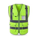 HYCOPROT Hi Vis Viz High Visibility Reflective Safety Vest Waistcoats Jacket Workwear Executive Zip 2 Band Security Mobile Phone Pocket ID Holder(XL, Yellow)