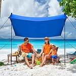 COSTWAY 2.1 x 2.1m Beach Sunshade, UPF 50+ & Waterproof Canopy Tent with Aluminum Poles, 4 Sandbag Anchors, 4 Peg Stakes and Carry Bag, Sun Shade Shelter for Camping Picnic Fishing (Blue)