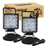 RIGIDON 2 Pcs Portable Magnetic Base Square Led Work Light, 4 inch 48W Spot Beam, 12V 24V Driving Lights Lamp for Car Off road Truck 4x4 SUV ATV Tractors Excavator, 6000K White,Led Search Lights