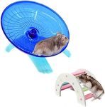 2 Pack Dwarf Hamster Flying Saucer Exercise Wheel Toy & Wood Rat Bridge Rainbow Climb-ABS Plastic Running & Jogging Running Silent Spinner-for Small Mouse Hedgehog Mice Syrian Hamster Cage