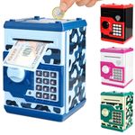 Pup Go Electronic Piggy Bank ATM Money Safe for Kids Ages 3+, Password Coin Bank Auto Scroll Cash Machine Money Saving Box, Birthday Gift Toys for Boys Girls 3 4 5 6 7 8 9 Years Old (CAMO Blue)