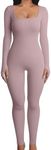 OQQ Women's Yoga Ribbed One Piece Tank Tops Workout Rompers Long Sleeve Exercise Jumpsuits Hide pink