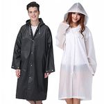 Rain Ponchos Raincoats for Adults Women Men, Reusable 2 Pack Rain Jacket Coats with Hood for Family Disney Camping Hiking(1 White+1 Black)