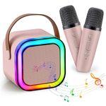 BLOOMINIQUE Mini Karaoke Machine for Kids, Portable Bluetooth Karaoke Speaker with 2 Wireless Microphone and Party Lights, Karaoke Toys Gifts for Ages 4-12 Year Old Christmas Birthday Gifts (Pink)