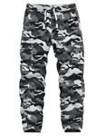 APTRO Men's Cotton Casual Cargo Pants Multi Pockets Work Pants Outdoor Hiking Pants with Elastic Waistband #03 Grey Camo L