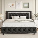 Full Upholstered Bed Frame with Button Tufted Headboard, Modern Platform Bed with Diamond Design, Mattress Foundation, Wooden Slats Support, No Box Spring Required, Easy Assembly, Black