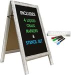 Large Sturdy Handcrafted 40" x 20" Wooden A-Frame Chalkboard Display / 4 Liquid Chalk Markers & Stencil Set/Sidewalk Chalkboard Sign Sandwich Board/Chalk Board Standing Sign (White Finish)