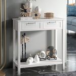 COSTWAY Console Table, Wooden Narrow Sofa Table Hall Desk with Drawer and Storage Shelf, Modern Slim Behind Couch Table Accent Side Table for Hallway Entryway Living Room (White)