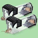 EGOFLYYA 2 Pack Humane Mouse Traps for Indoors & Outdoors, Easy to Use, No Touch Release, Improved Highly Sensitive, Effective Quick Rodent Catcher Comes with 2 Cleaning Brushs and Instruction Manual