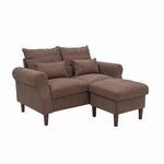 Panana 2 Seater Sofa with Ottoman Footstool, Classic Rolled Arms Couch, Solid Wood Legs Settee For Small living Room Office Lounge, Brown Linen Fabric