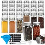 30 Pcs Glass Spice Jars,Betrome Empty 4 oz Square Spice Bottles Containers with Shaker Lids&Airtight Metal Caps - Labels,Chalk Marker,Measuring Spoon and Silicone Collapsible Funnel Included