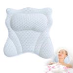 Bath Pillow,Ergonomic Bathtub Pillows for Tub Neck and Back Support,with 6 Powerful Suction Cups,Washable Relaxing Spa Cushion Head Rest,Bath Accessory,Fits All Bathtub,Hot Tub,Home Spa(White)
