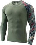USKOY Men's Rash Guard Swim Shirts UPF 50+ Baselayer Long Sleeve Skins Compression Performance Fit Top Olive Camouflage XX-Large