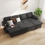 DURASPACE Sofa Bed Pull Out Couch Sleeper with Double Storage Chaise, U Shaped Convertible Sectional Sleeper Sofa for Living Room with USB Charging Ports, Cup Holder (Dark Gray)