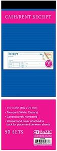 BAZIC Products Receipts Book, Money Cash Rent Receipts for Landlords, Business & Offices, 2-Part Carbonless Forms, 50 Sets 7 1/2" x 2 3/4", White with Bound Wraparound Cover, (50 Sets/Pack), 24-Packs