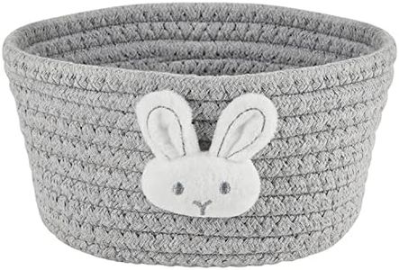 Belle Vous Small Cute Woven Basket - W19 x H9.5cm / 7.5” x 3.7” - Cotton Rope Basket for Laundry, Cat Dog Toys - Storage Organiser Bin Decorative Basket for Living Kids Room Shelves - Rabbit Design