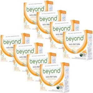 New! Beyond Natural Auto Dishwasher Tabs - USDA Certified 75% Biobased - Fragrance & Dye Free Dishwasher Detergent Tablets with Built-in Rinse-Aid. One Case of 8-32 Count Boxes.