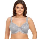 Ayigedu UK Women's Underwire Bra Non Padded Plus Size Full Coverage Minimizer Bras 42-DD Grey