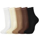 Geyoga 5 Pairs Ruffle Socks Ankle Soft Crew Socks Cute Frilly Lace Socks Macaron Plush Socks Cotton Socks for Women(Classic Frilly)