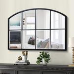 Jesantab Black Window Mirrors for Wall Decor, Farmhouse Wide Arched Mirror, Wood Framed Decorative Mirror for Living Room, Entryway, Hallway, Fireplace, 42“X28”