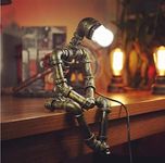 PUPERY Steampunk Table Lamp,Retro Industrial Bronze Pipe Robot Desk Lamp with 2 Edison Bulbs Lamp Creative Gift