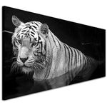 Wallfillers Large Black and White Canvas Wall Art of a Tiger - Animal Canvas Pictures - 1020-118x49cm