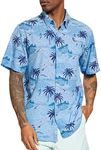 BASSDASH Men's UPF 50+ Short Sleeve Button Down Fishing Shirt Breathable Lightweight for Outdoors Hiking Camping, Palm Trees, 3X-Large