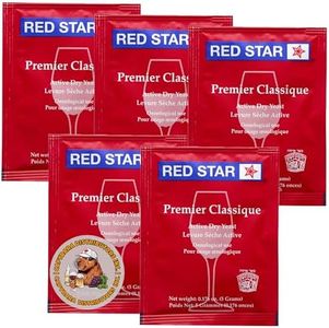 Red Star Premier Classique Wine Yeast (5 Pack) - Great for Making Wine Cider Mead Kombucha at Home - 5 g Sachets - Saccharomyces cerevisiae - Sold by CAPYBARA Distributors Inc.