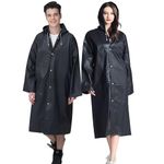 Cosowe Rain Ponchos for Adults Reusable, 2 Pcs Raincoats Emergency for Women Men with Hood and Drawstring, Black