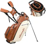 WOSOFE PU Golf Bag with 6/14 Way Top Dividers Automatically Adjustable Dual Straps Elegant Design for Men Women Pu Golf Stand Bag with Multiple Pockets (Reddish Brown, 14Way)
