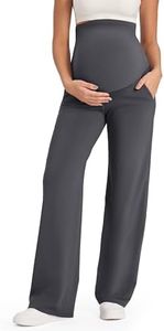 G4Free Maternity Work Pants Stretchy Yoga Pants with Pockets Winter Pregnancy High Waist Straight Leg Outfits(Dark Gray,L,28")