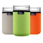 WKieason Wide Mouth Mason Jar Neoprene Sleeve 16-24OZ Mason Jar Sleeves 16OZ 24OZ Wide Mouth Sleeve Cover (16OZ, Neon Green/Orange/Grey)