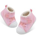 JOIFNREE Baby Girls Winter Boots Baby Boys Non-Slip Indoor Outdoor Slippers Boots Cozy Fleece Toddlers Boots with Rubber Sole Pink 0-6 Month Infant