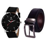 Rabela Men's Black dial Watch and Belt Combo -15