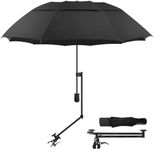 HOBVO UPF 50+ Golf Umbrella with Adjustable Universal Clamp Portable Umbrellas for Rain, Manual Open & Close, for Beach Chair, Golf Cart, Stroller, Bleacher, Patio(Black, 43.3")