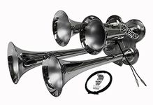 Viking Horns Loud V149 Decibels 4 Trumpet Chrome Train Air Horn For Truck, Boat, RV, SUV, Pick-Up