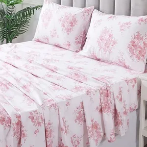 FADFAY King Size Sheets 100% Cotton Pink Rose Floral Bed Sheet Set, Coquette Cottagecore Bedding for Girls Women, Soft Crisp & Breathable Luxury Shabby Vintage Deep Pocket Fitted Sheet, 4Pc