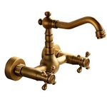 GGStudy Wall Mounted Kitchen & Bathroom Sink Faucet with Double Cross Handle Antique Brass Finish