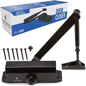 Door Closer Black FS-1306B Automatic Adjustable Mechanism Grade 3 Spring Hydraulic Auto Door-Closer with Easy Installation Life Size Fitting Template & Instructions & Installation Video