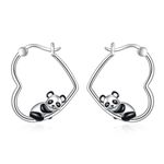 YFN Panda Earrings Sterling Silver Animal Heart Hoop Earrings Dangle Drop Dangling Cute Panda Jewelry Gifts for Women Girls