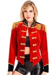 Kaerm Women's Ringmaster Costume Velvet Showman Cosplay Tassel Victorian Jacket Stage Shows Red M