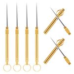 FVVMEED 6 Pieces Titanium Toothpicks, Reusable Metal Pocket Toothpick with Protective Box, Waterproof, Anti-Rust Toothpick Holder with Key Ring Portable for Outdoor Travel Picnic and Camping, Gold