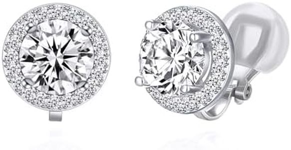 YOQUCOL Bright 8mm Cubic Zirconia Crystal Clip On Stud Round Non Pierced Earrings For Women Girls White