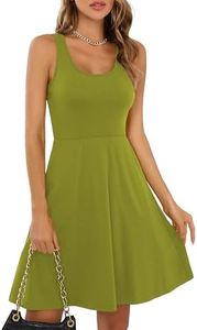 Missufe Women's Sleeveless Racerback Flared Casual Plain Tank Dress (Mustard Green, Large)