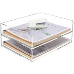 SANRUI 2 Tier Paper Organizer for Desk, Acrylic Stackable Letter Tray, Clear Paper Tray, Desk A4 File Tray Organizer Paper Sorter for Office, Home or School 12.4inx8.86inx 5.31in