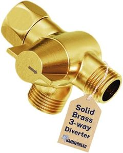 HammerHead Showers® Solid Metal 3 Way Shower Diverter Valve - Shower Arm Diverter Connects Fixed and Hand Held to Shower Arm - Shower Diverter for Dual Shower Head - Shower Splitter - Brushed Gold