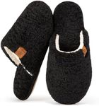 EverFoams Women's Slip-on Slippers Cozy Soft Fuzzy Faux Alpaca Shearling Memory Foam Lightweight Indoor Non-slip House Shoes Black, 9-10 US