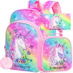 3PCS Girls Unicorn Backpack, 16" Sequin Kids Bookbag and Lunch Box, Preschool Backpacks for Elementary Students